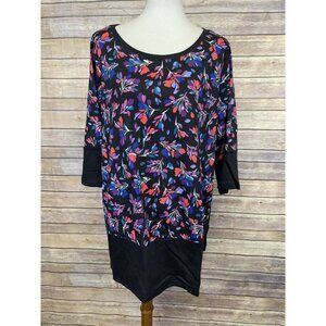 Woman Within 14/16 M NWOT Floral Print Colorblocked Sweatshirt Tunic Black Pink